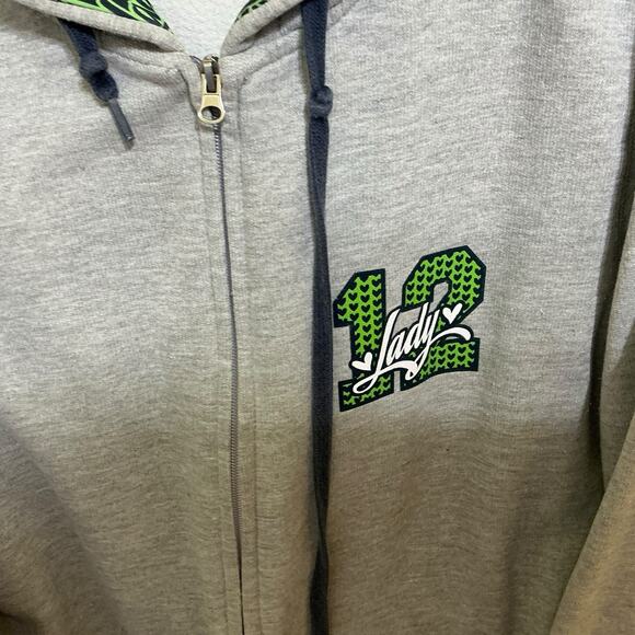 Lady 12 Woman’s Gray Seattle Seahawk Sweat Jacket Hoodie Full Zip Size L Pockets - Picture 5 of 11